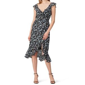 Veronica Beard Floral Ruffle Wrap Style Amal Midi Dress